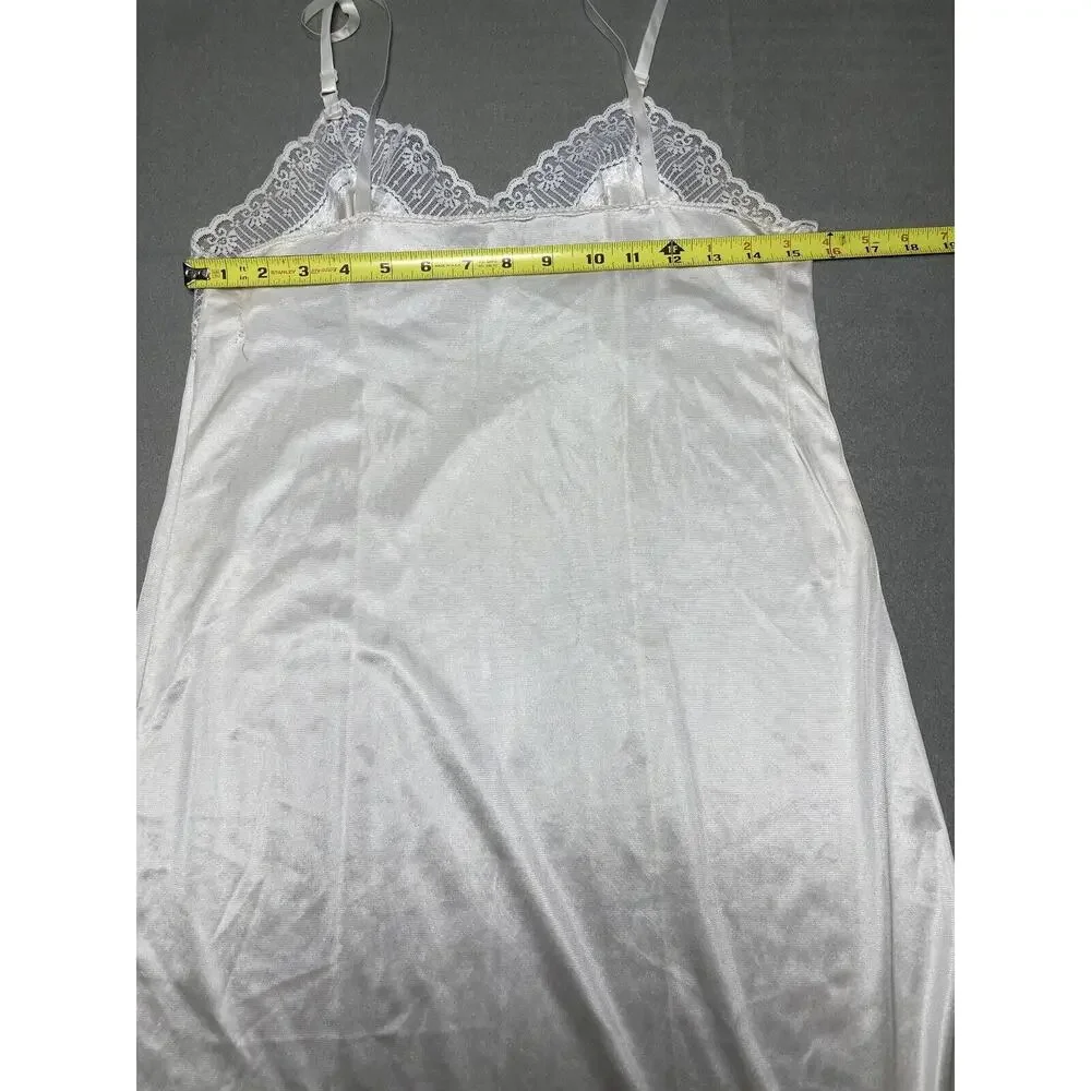 Sears 36 Full Slip Night Dress Vintage Nylon Ivory Lace Adjustable Strap V-neck*